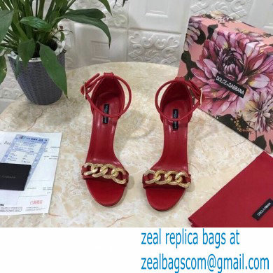 Dolce  &  Gabbana Heel 10.5cm Leather Chain Sandals Red with Baroque D & G Heel 2021